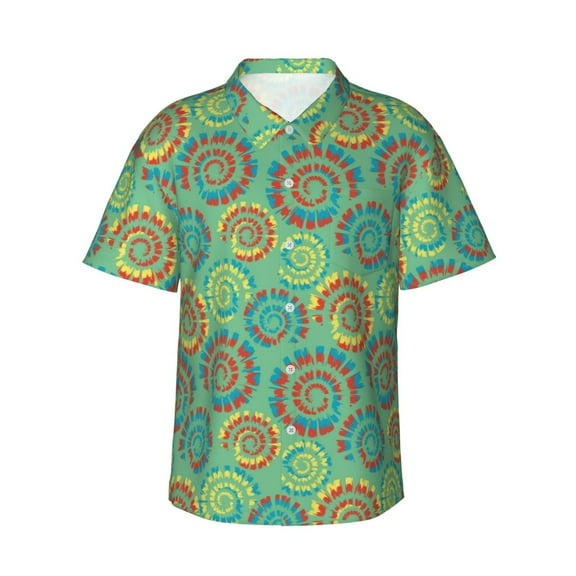 Haiem Colourful Tie Dye Printed Hawaiian Shirt for Men - Men’s Casual Beach Summer Shirts - Stretch Fabric with Modern Fit-Small