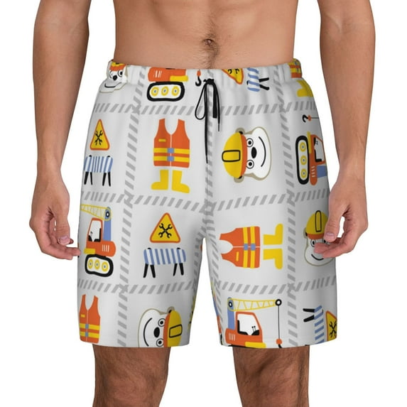Haiem Construction Equipments Worker Mens Swim Trunks with Compression Liner 2 in 1 Swimming Shorts Stretch Swimwear Quick Dry,Board Shorts-3X-Large