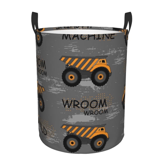 Haiem Construction Machines Leather Dirty Clothes Laundry Basket,Sturdy & Waterproof,Collapsible Round Design For Efficient Space Management,Multi-Purpose Storage Basket