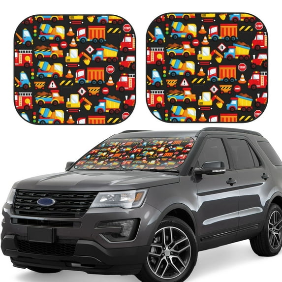 Haiem Construction Truck Car Windshield Sun Shade (2 Pieces) Foldable Windshield Sun Shade Car Accessories for Truck SUV Pickup-Small