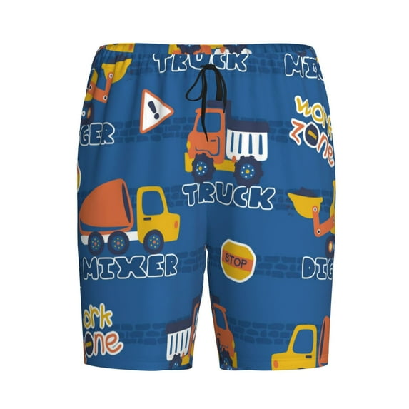 Haiem Construction Vehicles Men's Pajama Short with Soft Woven Cotton Elastic Waistband Sleep Short-X-Large