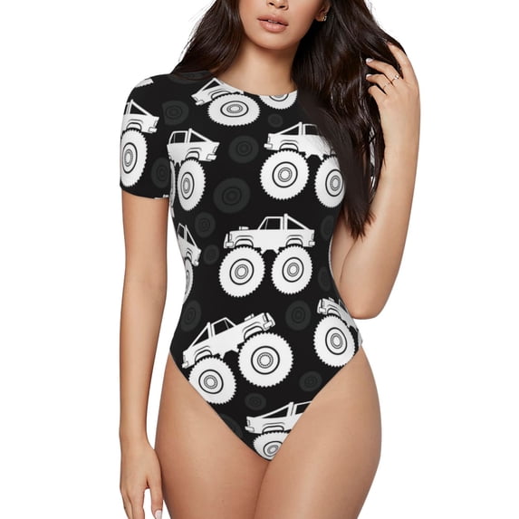Haiem Cool Car Women's Crew Neck Short Sleeve Bodysuit Tops Stretchy Slim Basic-XX-Large