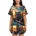 thumbnail image 1 of Haiem Cool Cat Driving Sunset Pattern Pajama Set for Women 2 Piece Lounge Set Short Sleeve Tops and Shorts Soft Sleepwear-X-Large, 1 of 7