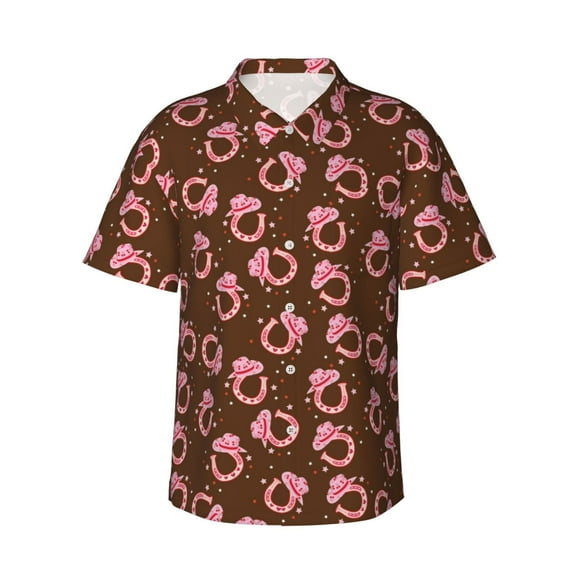 Haiem Cool Cowgirl Printed Hawaiian Shirt for Men - Men’s Casual Beach Summer Shirts - Stretch Fabric with Modern Fit-Medium
