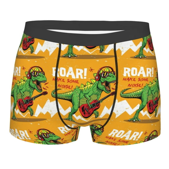 Haiem Cool Dinosaur Playing Guitar Men's Boxer Briefs, Every Day Comfort Stretch Cotton Moisture-Wicking Underwear-Small