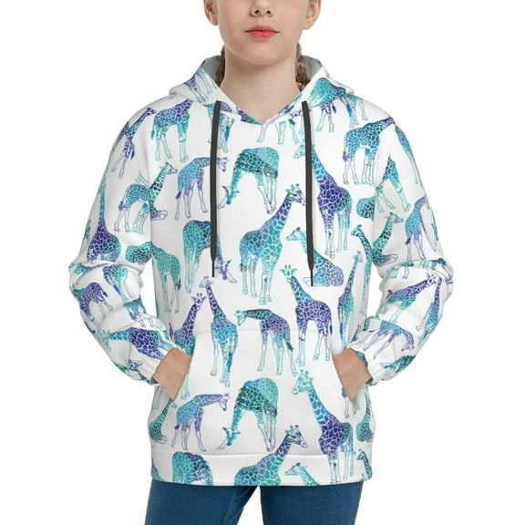 Haiem Cool Giraffe Pattern Boys Hoodie, Youth Pullover Hooded Sweatshirt, Kangaroo Pocket Hoodie for Kids Girls -Medium