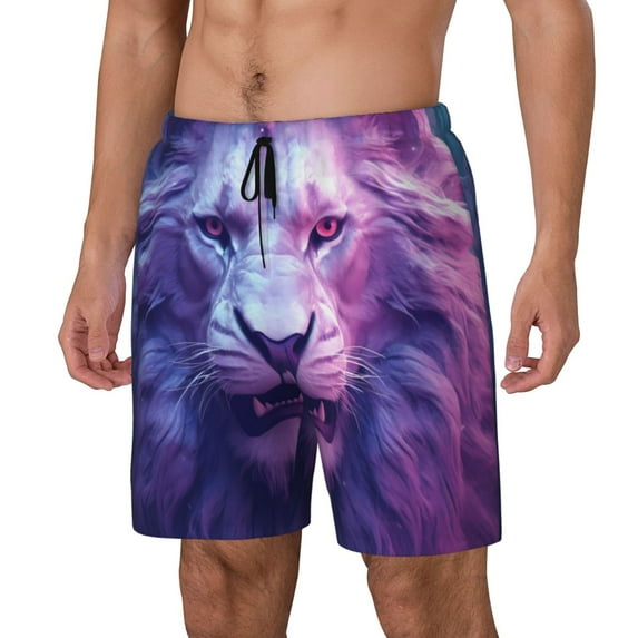 Haiem Cool Lion Head Mens Swim Trunks with Compression Liner 2 in 1 Swimming Shorts Stretch Swimwear Quick Dry,Board Shorts-Small