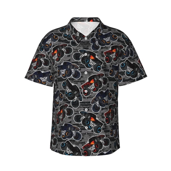 Haiem Cool Off-Road Vehicle Printed Hawaiian Shirt for Men - Men’s Casual Beach Summer Shirts - Stretch Fabric with Modern Fit-Small