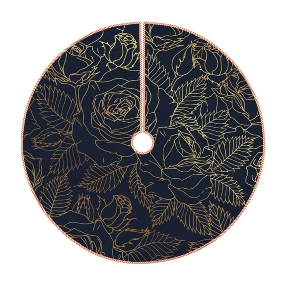 Haiem Copper-Gold Gloss Outline Rose Pattern Christmas Tree Skirt Merry Christmas Party Christmas Tree Decoration,New Year Decorations-30"