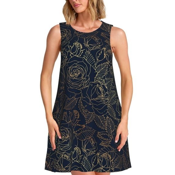 Haiem Copper-Gold Gloss Outline Rose for Women’s Summer Dresses – Casual Sleeveless Tank Loose Sundress, Lightweight Beach Dress
