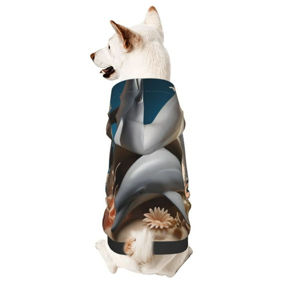 Haiem Coral Fish Dolphin for Winter Dog Hoodie Sweatshirts with Pockets Warm Dog Clothes for Small Dogs Chihuahua-Large