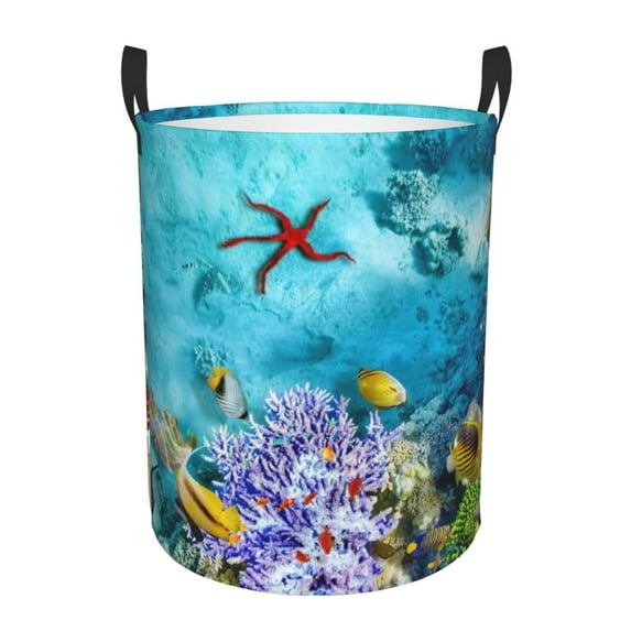 Haiem Corals and Tropical Fish Laundry Basket, Laundry Hamper, Collapsible Laundry Baskets, Dirty Clothes Hamper, Waterproof with Handles for College Dorm, Family-Small