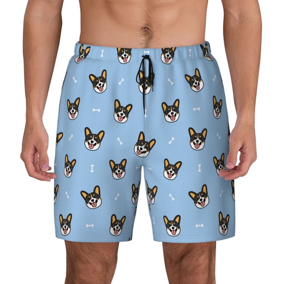 Haiem Corgi Dog Mens Swim Trunks with Compression Liner 2 in 1 Swimming Shorts Stretch Swimwear Quick Dry,Board Shorts-3X-Large