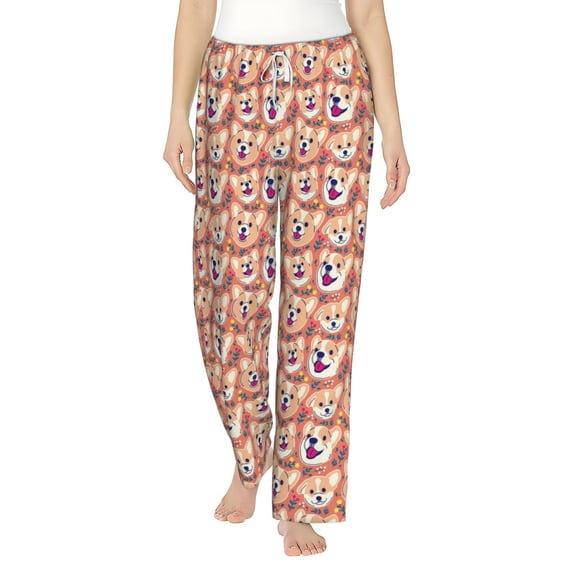 Haiem Corgi Head with Floal Women's Pajama Pants Ultra Lightweight Pjs Bottoms Sleepwear Bottom Pants With Pocket Drawstring-XX-Large