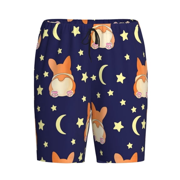 Haiem Corgi Lying With Moons And Stars Men's Pajama Short with Soft Woven Cotton Elastic Waistband Sleep Short-XX-Large
