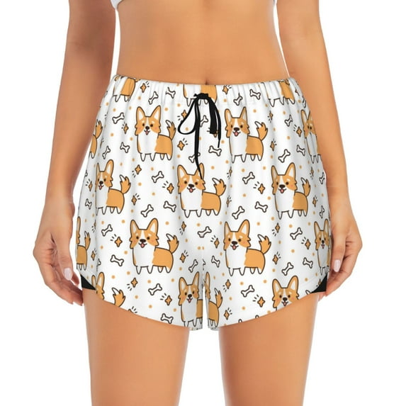 Haiem Corgi with Hearts Women's 2 in 1 Running Shorts - Lightweight Athletic Workout Gym Yoga Breathable Sports Shorts Liner with Phone Pockets-