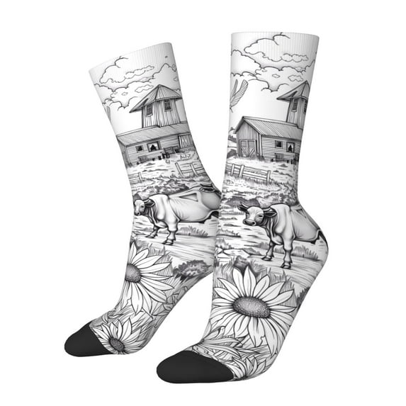 Haiem Country Farm Scene Pattern Crew Socks – Soft & Durable Moisture-wicking Socks, Stay-Up Fit for Business, Work, and Casual Wear Size 5-11