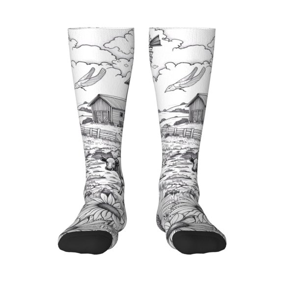 Haiem Country Farm Scene Socks, Funny Novelty Crazy Design Cotton Socks Sports Socks Knee High Socks For Men, Women,1Pairs - Gift For Working Friends