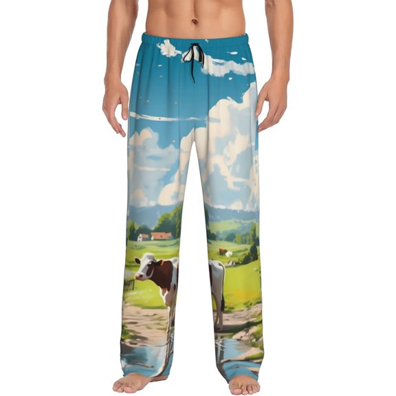 Haiem Countryside Farm Cow Men's Pajama Pants Ultra Lightweight Pjs Bottoms Sleepwear Bottom Pants With Pocket Drawstring-Medium