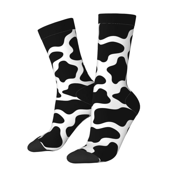 Haiem Cow Print Black White Pattern Crew Socks – Soft & Durable Moisture-wicking Socks, Stay-Up Fit for Business, Work, and Casual Wear Size 5-11