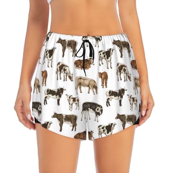 Haiem Cow Women's 2 in 1 Running Shorts - Lightweight Athletic Workout Gym Yoga Breathable Sports Shorts Liner with Phone Pockets-Medium