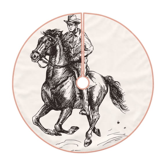 Haiem Cowboy Ride A Horse Pattern Christmas Tree Skirt Merry Christmas Party Christmas Tree Decoration,New Year Decorations-48"