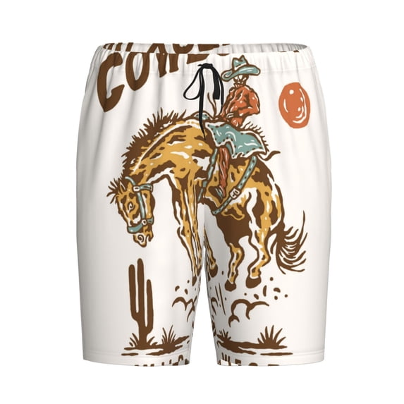 Haiem Cowboy Up Vintage Wild West Men's Pajama Short with Soft Woven Cotton Elastic Waistband Sleep Short-3X-Large