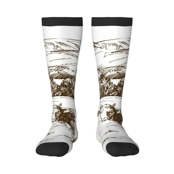 Haiem Cows Grazing On The Meadow 2 Socks, Funny Novelty Crazy Design Cotton Socks Sports Socks Knee High Socks For Men, Women,1Pairs - Gift For Working Friends