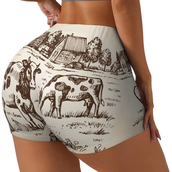 Haiem Cows On The Farm No Front Seam Biker Shorts for Women Yoga Workout Gym Bike Shorts with Tummy Control Moisture-Wicking-Large