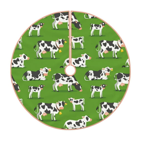 Haiem Cows With Calfs Green Pattern Christmas Tree Skirt Merry Christmas Party Christmas Tree Decoration,New Year Decorations-48"
