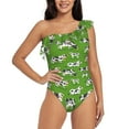 thumbnail image 1 of Haiem Cows With Calfs Green Women's One Piece Swimsuits Tummy Control One Shoulder Bathing Suits Ruffle Swimwear-XX-Large, 1 of 8