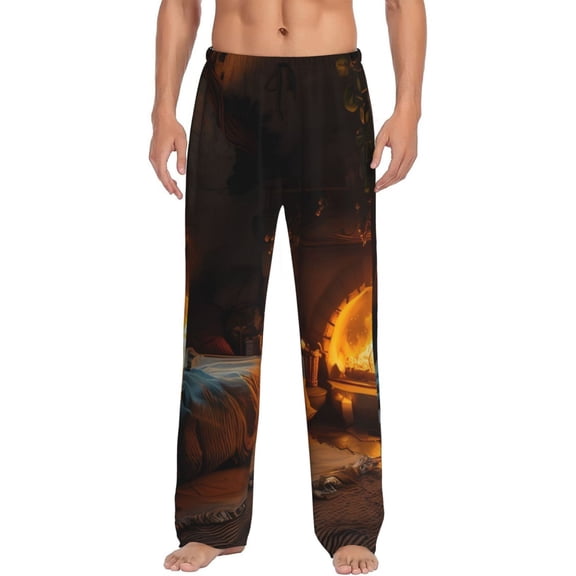Haiem Cozy Tree Hole Cabin Men's Pajama Pants Ultra Lightweight Pjs Bottoms Sleepwear Bottom Pants With Pocket Drawstring-Small