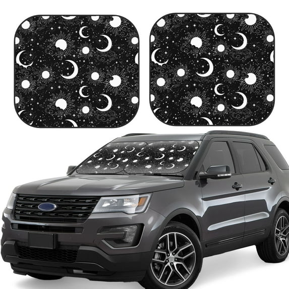 Haiem Crescent and Stars Car Windshield Sun Shade (2 Pieces) Foldable Windshield Sun Shade Car Accessories for Truck SUV Pickup-Large