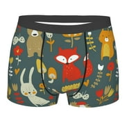 Haiem Cute Animal Forest Men's Boxer Briefs, Every Day Comfort Stretch Cotton Moisture-Wicking Underwear-Small
