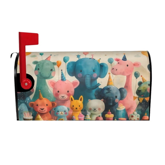 Haiem Cute Animal Party Mailbox Covers Magnetic ,Mailbox Wraps Post Letter Box Cover for Holiday Garden Yard Decor-21x18 in
