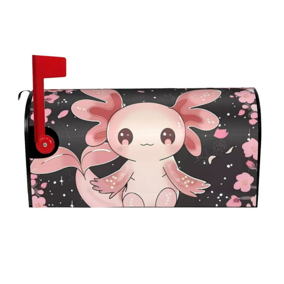 Haiem Cute Axolotl Sakura Blossoms Mailbox Covers Magnetic ,Mailbox Wraps Post Letter Box Cover for Holiday Garden Yard Decor-25.5x21 in