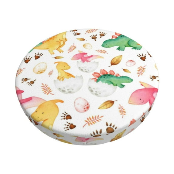 Haiem Cute Baby Dinosaurs Cushion Round Bar Chair Seat Cover Bar Chair Cushion Covers Elastic Washable Bar Chair Cover,Protects from Scratches and Stains-13 inch