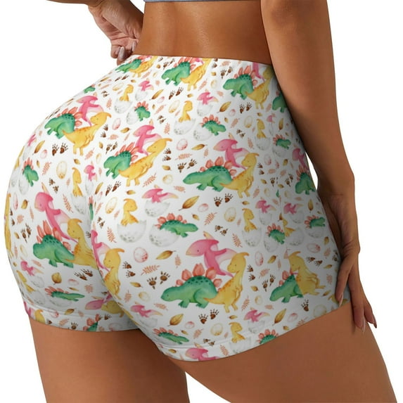 Haiem Cute Baby Dinosaurs No Front Seam Biker Shorts for Women Yoga Workout Gym Bike Shorts with Tummy Control Moisture-Wicking-XX-Large