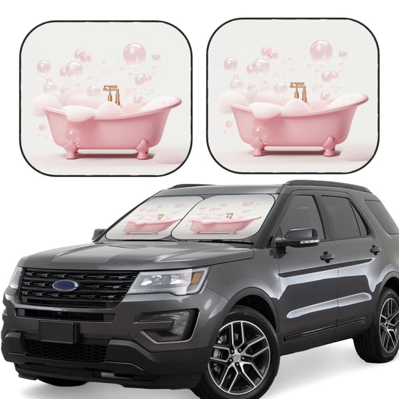 Haiem Cute Bathtub Windshield Sun Shade: Universal Foldable 2-Piece Car Front Window Sunshade - Blocks Uv Rays, And Reduces Heat,Essential Car Accessory Large