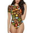 thumbnail image 1 of Haiem Cute Beach Dolphin Women's Crew Neck Short Sleeve Bodysuit Tops Stretchy Slim Basic-XX-Large, 1 of 9