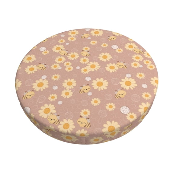 Haiem Cute Bee Cushion Round Bar Chair Seat Cover Bar Chair Cushion Covers Elastic Washable Bar Chair Cover,Protects from Scratches and Stains-14 inch
