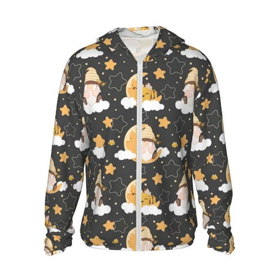 Haiem Cute Bee Gnome UPF 50+ Fishing Shirts for Men Long Sleeve UV Sun Protection Hoodie Non-Mask Outdoor Hiking Shirts