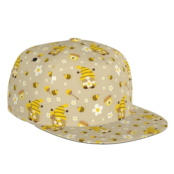 Haiem Cute Bee Gnomes Classic Snapback Cap Flat Bill Hat Baseball Cap Adjustable Size Cotton Dad Hat