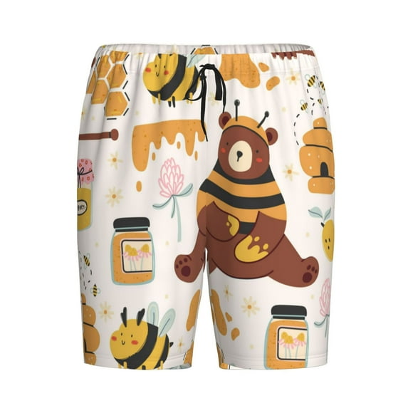Haiem Cute Bee Honey Jar Hive Bear Men's Pajama Short with Soft Woven Cotton Elastic Waistband Sleep Short-4X-Large