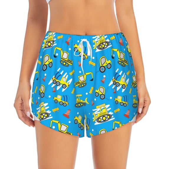 Haiem Cute Car Cartoon Women's 2 in 1 Running Shorts - Lightweight Athletic Workout Gym Yoga Breathable Sports Shorts Liner with Phone Pockets-Large