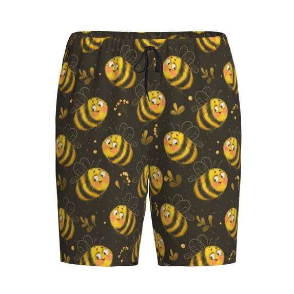 Haiem Cute Cartoon Bees Men's Pajama Short with Soft Woven Cotton Elastic Waistband Sleep Short-Large