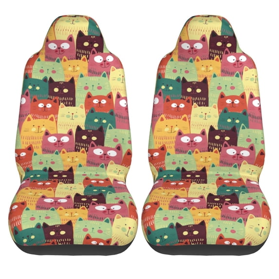 Haiem Cute Cartoon Cat Printed Car Seat Covers Set of 2, Universal Fit Car Seat Covers,Protective Seat Covers,Comfortable Car Seat Covers, Easy Installation Seat Covers, Vehicle Seat Covers