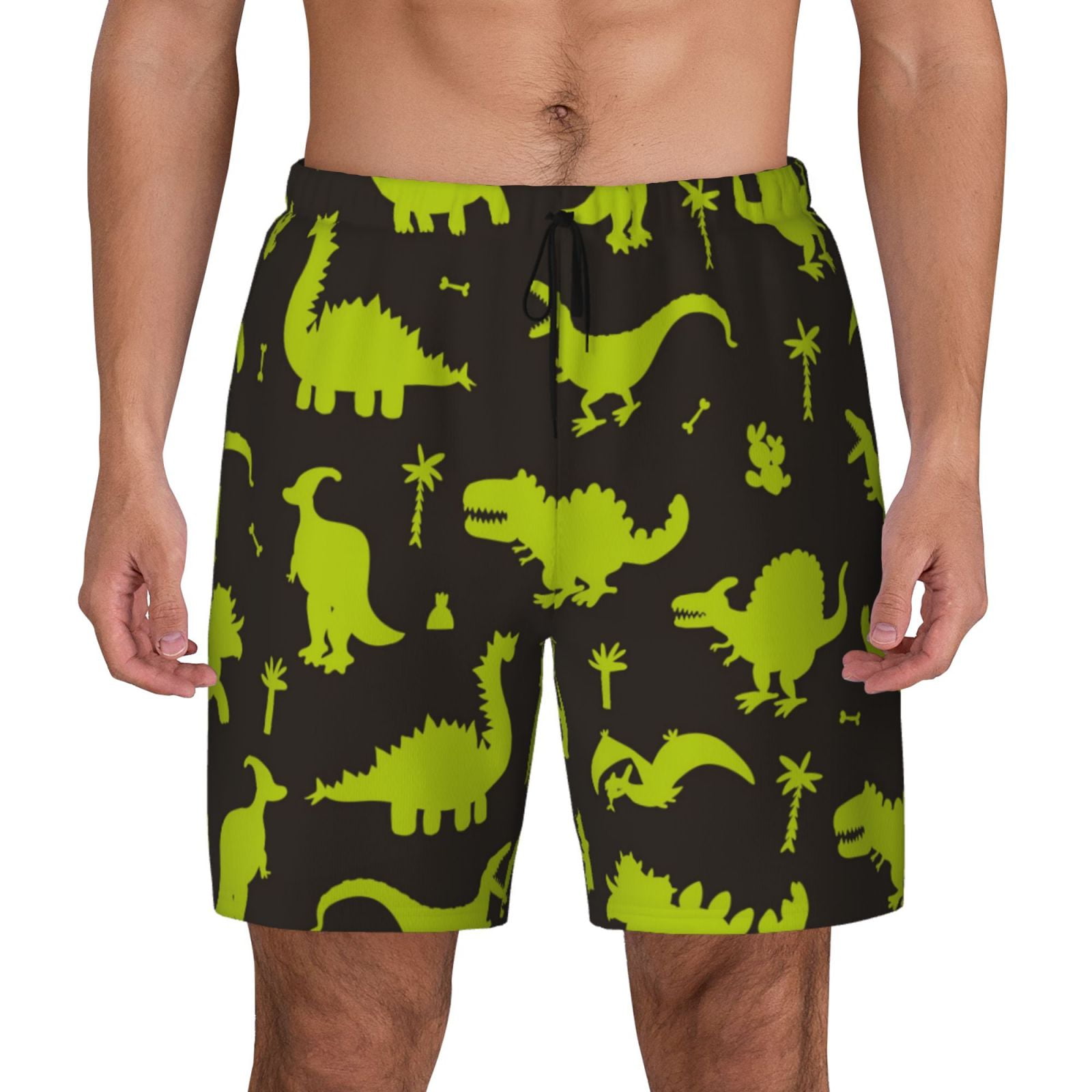 Haiem Cute Cartoon Dinosaurs Mens Swim Trunks with Compression Liner 2