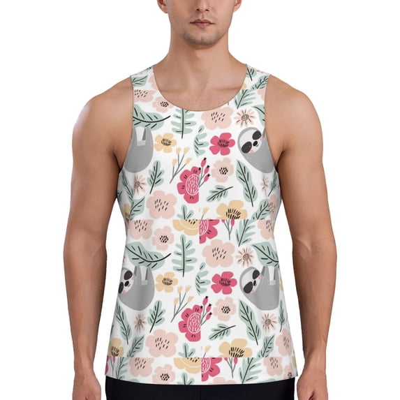 Haiem Cute Cartoon Sloth Men Workout Tank Top Gym Bodybuilding Sleeveless Muscle T Shirts Athletic Tank Breathable Workout Shirt-3X-Large