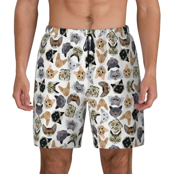 Haiem Cute Cats Mens Swim Trunks with Compression Liner 2 in 1 Swimming Shorts Stretch Swimwear Quick Dry,Board Shorts-X-Large